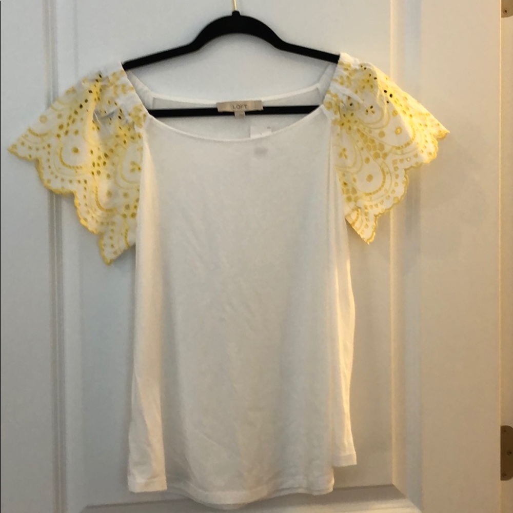 Loft embroidered flutter sleeve top